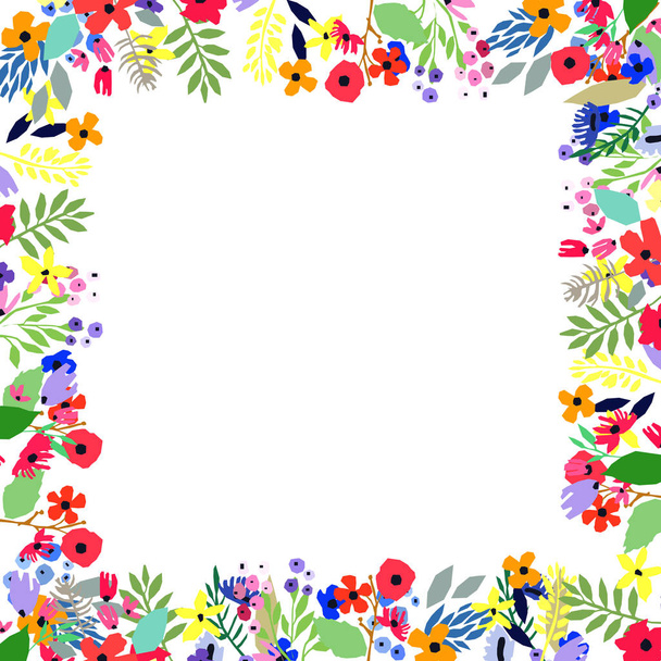 Floral frame made of flowers. Wildflowers leaves and branches. Vector illustration. - ベクター画像