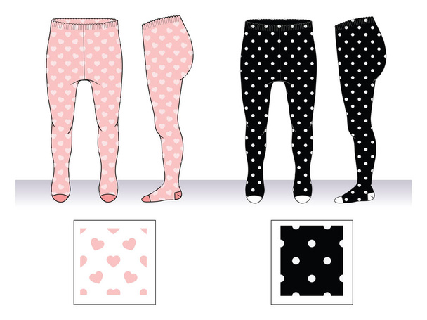 Set of tights for girl with seamless patterns. - Vector, Image