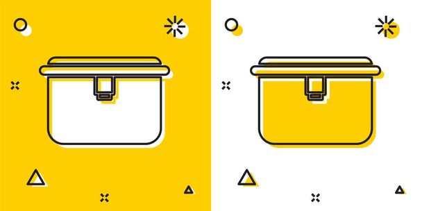 Czarna ikona pudełka na lunch na żółto-białym tle. Przypadkowe dynamiczne kształty. Ilustracja wektora - Wektor, obraz