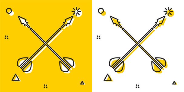 Icône de flèches croisées médiévales noires isolées sur fond jaune et blanc. Une arme médiévale. Formes dynamiques aléatoires. Illustration vectorielle
 - Vecteur, image
