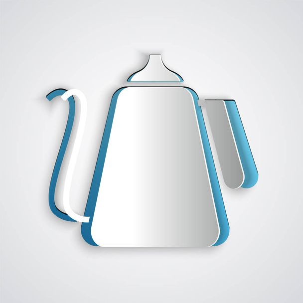 Paper cut Kettle with handle icon isolated on grey background. Teapot icon. Paper art style. Vector Illustration - Vector, Image