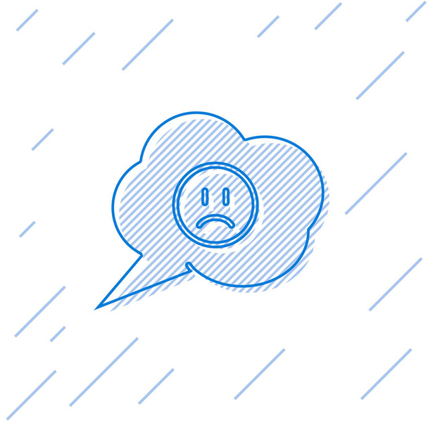 Blue line Speech bubble with sad smile icon isolated on white background. Emoticon face.  Vector Illustration - Vektor, kép