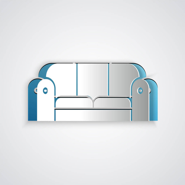 Papiergeschnittenes Sofa-Symbol isoliert auf grauem Hintergrund. Papierkunst. Vektorillustration - Vektor, Bild