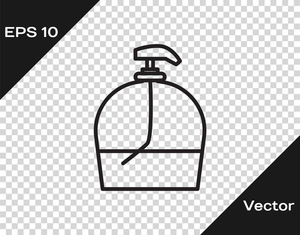 schwarze Linie Flasche flüssige antibakterielle Seife mit Spender-Symbol isoliert auf transparentem Hintergrund. Desinfektion, Hygiene, Hautpflege. Vektorillustration - Vektor, Bild