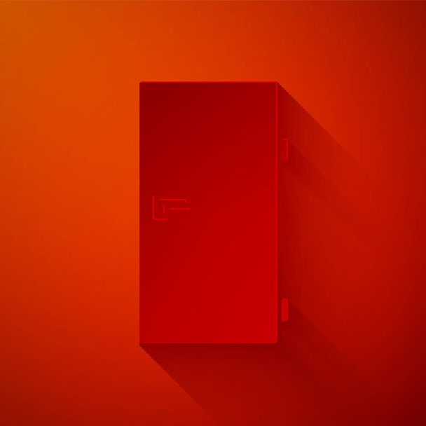 Papierschnitt geschlossene Tür Symbol isoliert auf rotem Hintergrund. Papierkunst. Vektorillustration - Vektor, Bild