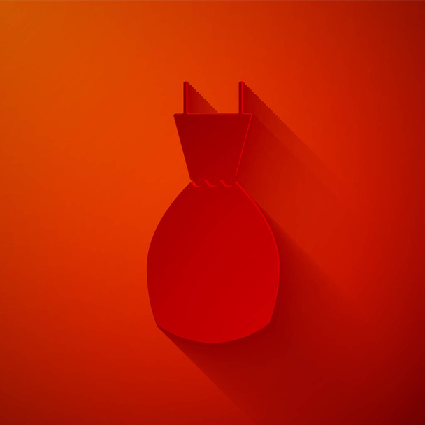 Papier cut Kobieta sukienka ikona izolowana na czerwonym tle. Znak ubrania. Papier w stylu sztuki. Ilustracja wektora - Wektor, obraz