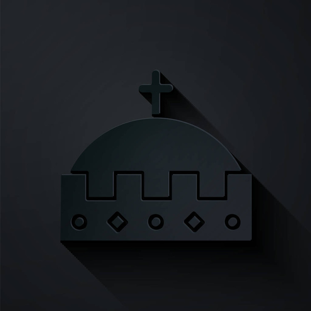 Papírový střih Král koruny ikona izolované na černém pozadí. Papírový styl. Vektorová ilustrace - Vektor, obrázek