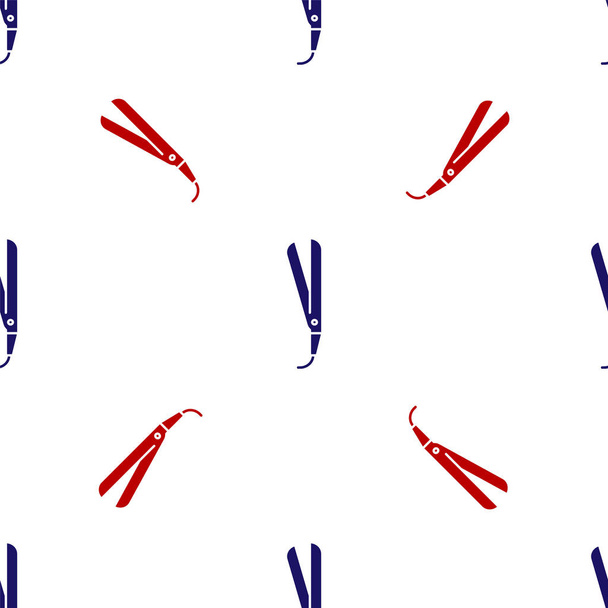 Sininen ja punainen Curling rauta hiukset kuvake eristetty saumaton kuvio valkoisella pohjalla. Hiusten suoristusikoni. Vektorikuvaus - Vektori, kuva