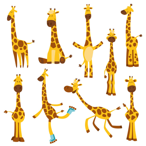 Ensemble de gaies girafes drôles avec un long cou. Hauteur mètre ou mètre mur ou mur autocollant de 0 à 150 cm pour mesurer la croissance. Illustration vectorielle des enfants
 - Vecteur, image