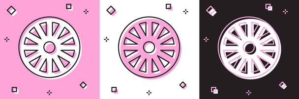 Set Vieille icône de roue en bois isolé sur fond rose et blanc, noir. Illustration vectorielle
 - Vecteur, image