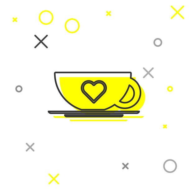 Grey line Coffee cup and heart icon isolated on white background. Couple coffee for lovers on Valentines Day.  Vector Illustration - ベクター画像
