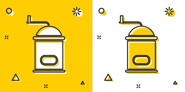 Negro Icono molinillo de café manual aislado sobre fondo amarillo y blanco. Formas dinámicas aleatorias. Ilustración vectorial
 - Vector, Imagen