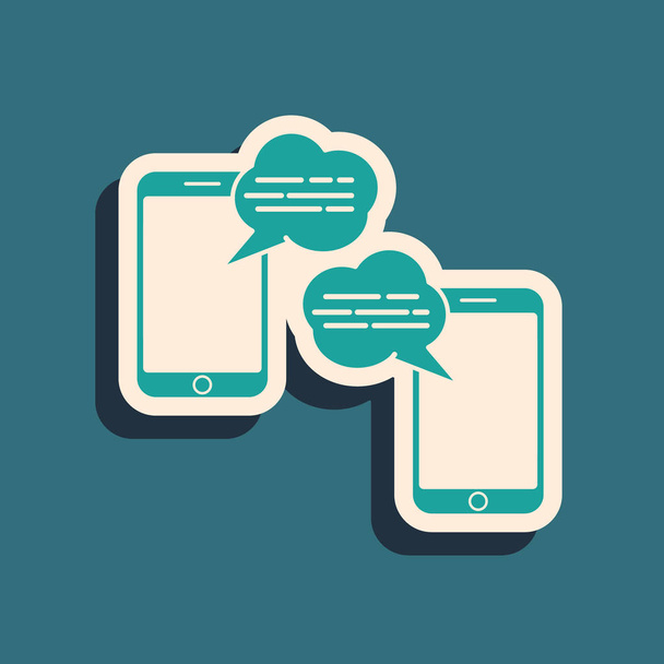 Zöld Új chat üzenetek értesítést telefon ikon elszigetelt kék háttér. Okostelefon csevegés sms üzenetek beszéd buborékok. Hosszú árnyék stílus. Vektorillusztráció - Vektor, kép