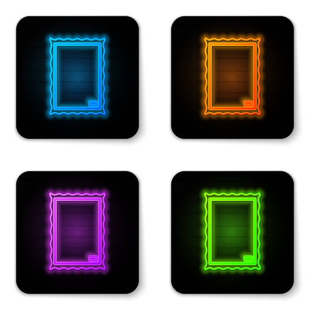 Glowing neon Picture icon isolated on white background. Black square button. Vector Illustration - Вектор,изображение