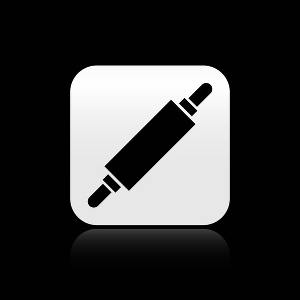 Czarna ikona Rolling pin izolowana na czarnym tle. Srebrny przycisk. Ilustracja wektora - Wektor, obraz