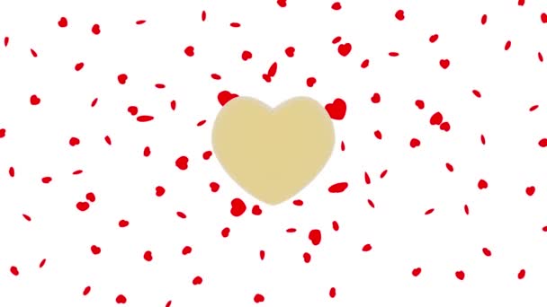 Video. Illustrazione 3D.. Piccoli cuori rossi ruotano intorno a un cuore centrale dorato. Simbolo d'amore e San Valentino. - Filmati, video
