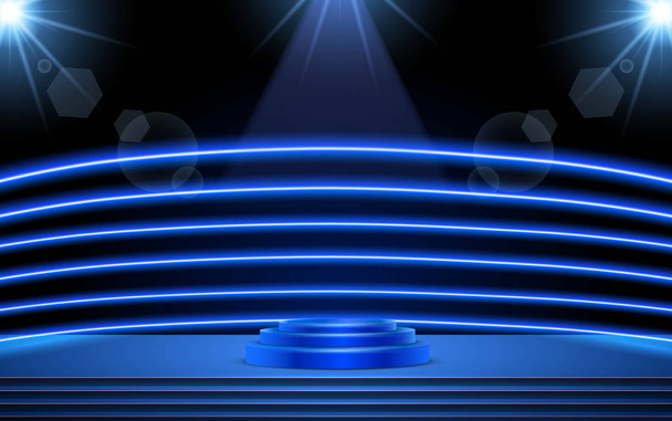 blue podium and blue neon light on the studio room - Vector, Image