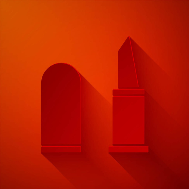 Paper cut Lipstick icon isolated on red background. Paper art style. Vector Illustration - Vector, Image