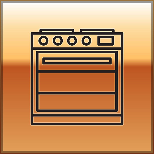 Black line Oven icon isolated on gold background. Stove gas oven sign.  Vector Illustration - Vector, Image