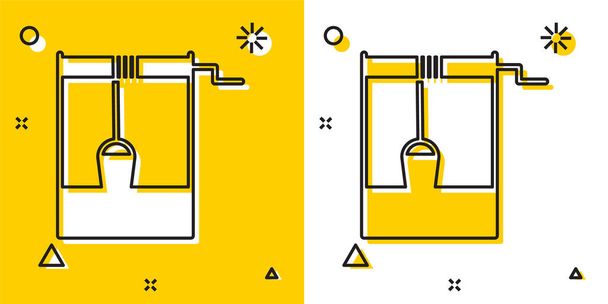 Fekete kút egy vödör és ivóvíz ikon elszigetelt sárga-fehér háttér. Véletlenszerű dinamikus formák. Vektorillusztráció - Vektor, kép
