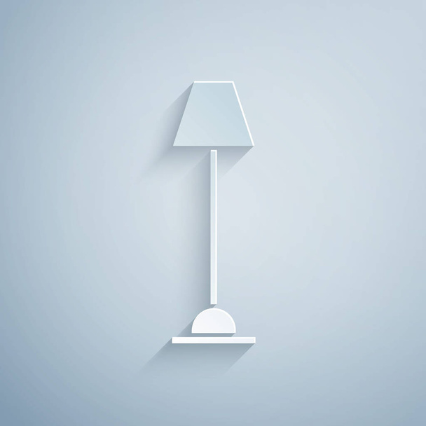 Paper cut Floor lamp icon isolated on grey background. Paper art style. Vector Illustration - Vettoriali, immagini