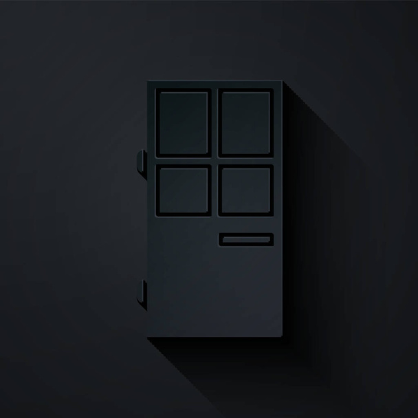 ペーパーカット黒の背景に隔離された閉じたドアのアイコン。紙のアートスタイル。ベクターイラスト - ベクター画像