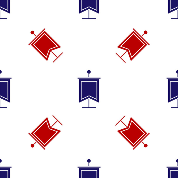 Μπλε και κόκκινη μεσαιωνική σημαία εικονίδιο απομονωμένη αδιάλειπτη μοτίβο σε λευκό φόντο. Χώρα, κράτος ή έδαφος που κυβερνάται από βασιλιά ή βασίλισσα. Εικονογράφηση διανύσματος - Διάνυσμα, εικόνα