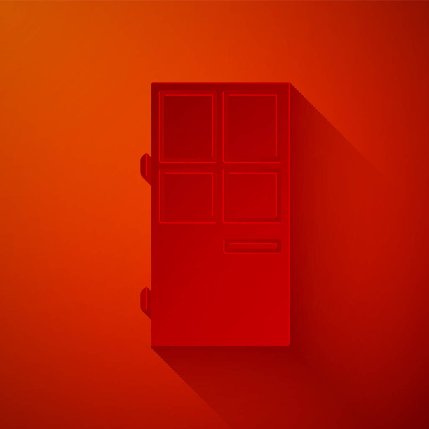 Papierschnitt geschlossene Tür Symbol isoliert auf rotem Hintergrund. Papierkunst. Vektorillustration - Vektor, Bild
