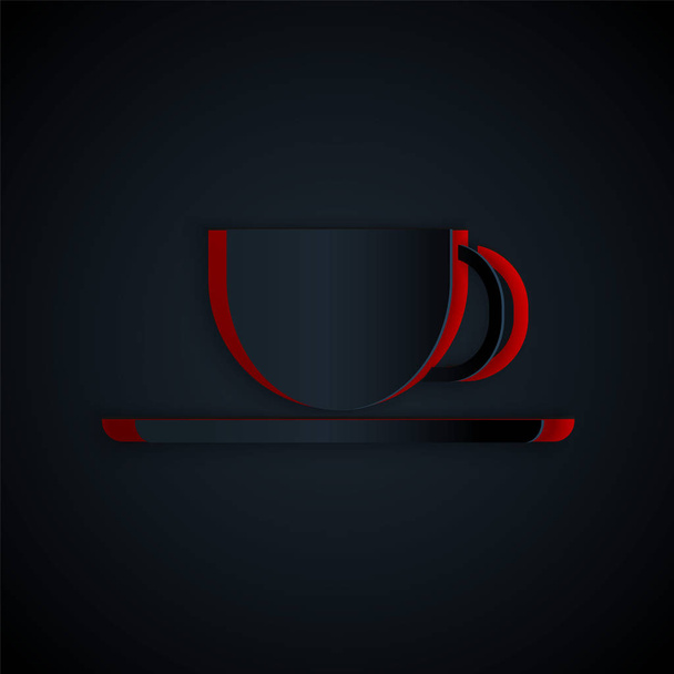 Papier gesneden Koffiebeker pictogram geïsoleerd op zwarte achtergrond. Theekopje. Warme drank koffie. Papierkunst stijl. Vector Illustratie - Vector, afbeelding