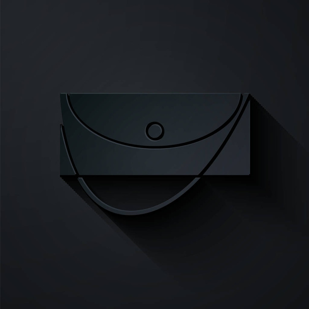 Papel cortado ícone saco de embreagem isolado no fundo preto. Bolsa de embraiagem de mulheres. Estilo de arte de papel. Ilustração vetorial
 - Vetor, Imagem