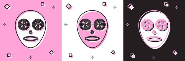 Definir ícone máscara cosmética facial isolado em rosa e branco, fundo preto. Cosmetologia, medicina e cuidados de saúde. Ilustração vetorial
 - Vetor, Imagem
