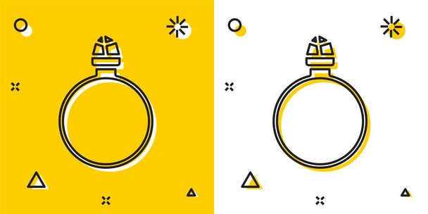 Siyah Elmas nişan yüzüğü simgesi sarı ve beyaz arka plan üzerinde izole. Rastgele dinamik şekiller. Vektör İllüstrasyonu - Vektör, Görsel