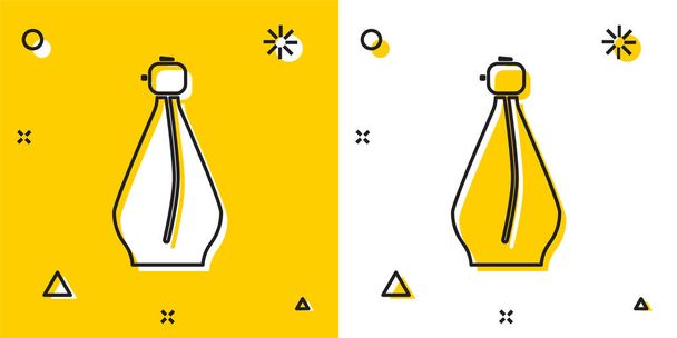 Fekete parfüm ikon elszigetelt sárga és fehér alapon. Véletlenszerű dinamikus formák. Vektorillusztráció - Vektor, kép