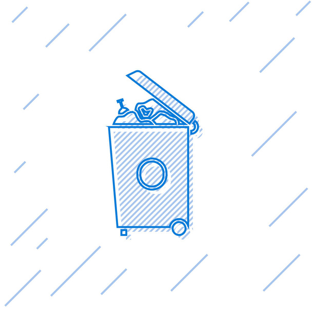 Línea azul Papelera puede icono aislado sobre fondo blanco. Cartel de basura. Reciclar icono de cesta. Icono de basura de oficina. Ilustración vectorial
 - Vector, Imagen