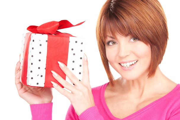Happy woman with gift box - 写真・画像