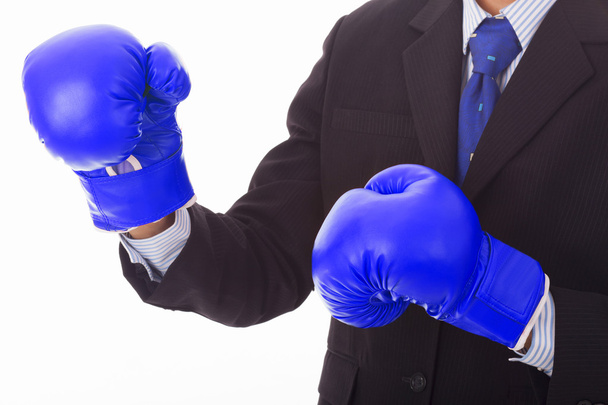 Businessman in blue boxing gloves - Valokuva, kuva