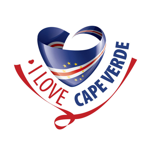 National flag of the Cape Verde in the shape of a heart and the inscription I love Cape Verde. Vector illustration - Vector, Image