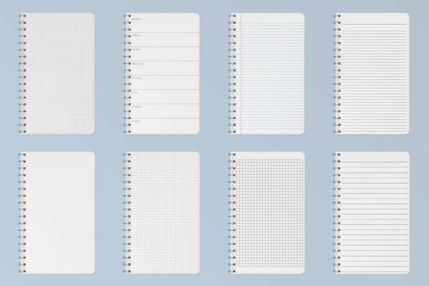 Notebooks sheets. Lined, checkered and dots pages - Vector, Image