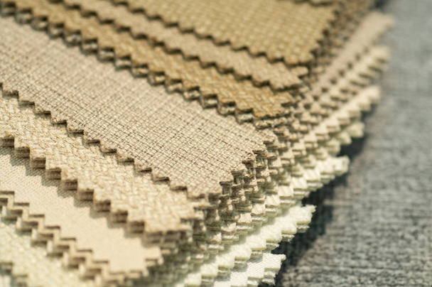 Upholstery fabric samples. Fabric for a furniture upholstery. Textile industry background - Photo, Image