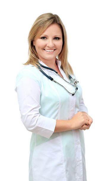 Young beautiful doctor with stethoscope isolated on white - Foto, imagen