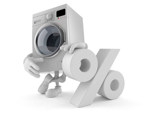 Wasmachine karakter met procent symbool - Foto, afbeelding