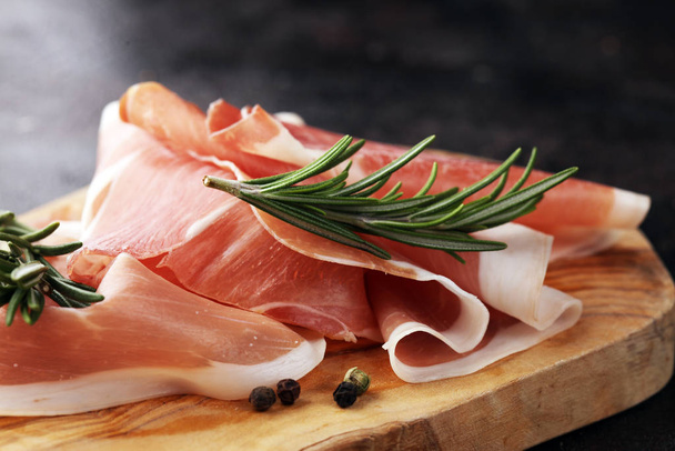 Dry Spanish ham, Jamon Serrano, Bellota, Italian Prosciutto Crud - 写真・画像