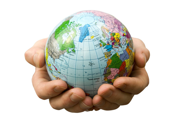 Hands holdings a globe on a whiteness - Foto, Bild