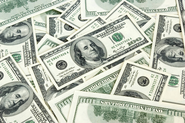 Money background from hundreds dollars - Фото, изображение