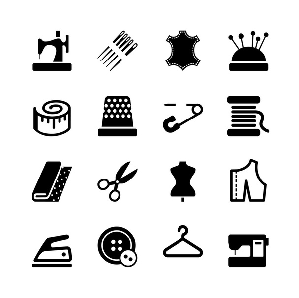 Набор векторного швейного оборудования и иконок для рукоделия - Вектор,изображение