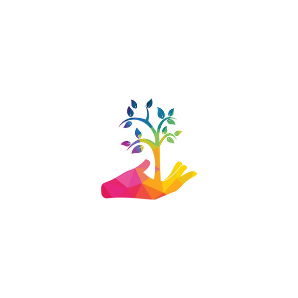 Tree in hand vector logo design. Natural products logo. Cosmetics icon. Spa logo. - Vector, Image