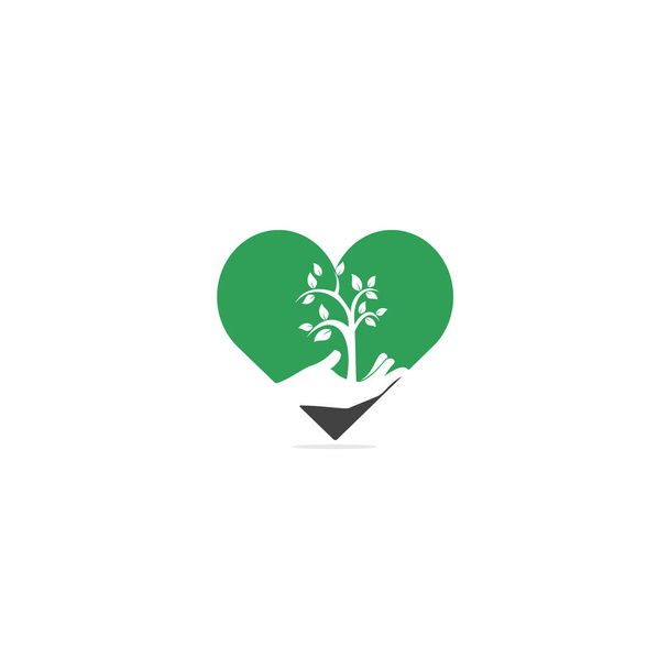 Hand Baum und Herz Logo Design. Naturprodukte Logo. Kosmetikikone. Spa-Logo. Schönheitssalon oder Yoga-Logo. - Vektor, Bild