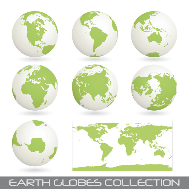 Collection of earth glob, white-green - Vector, Image