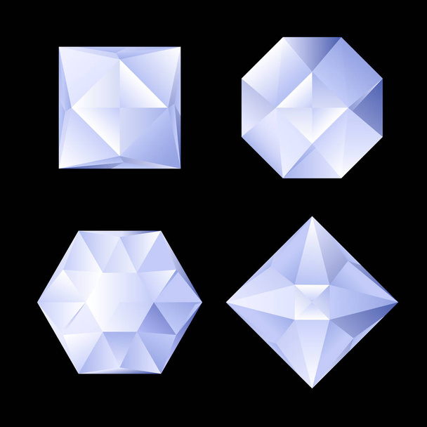 Set of four shiny rhinestones of differebt shapes. Illustration on black background - Photo, image