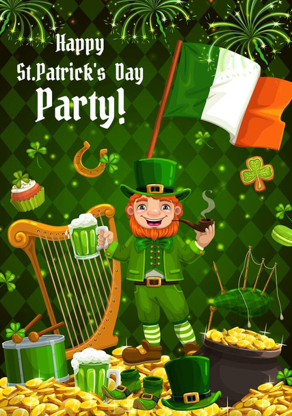 Patricks Günü Leprikon ve İrlanda bayrağı - Vektör, Görsel